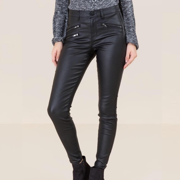 Harper Denim - Harper Black Faux Leather Moto Zipper Ankle Jeans